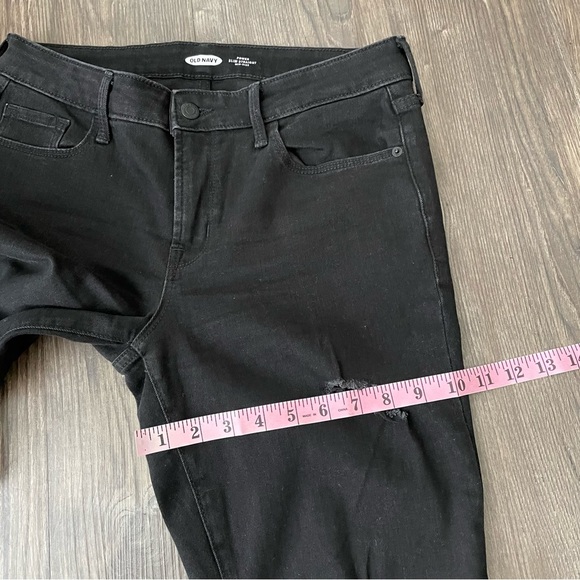 Old Navy Black Distressed Power Slim Straight Mid Rise Jeans - Picture 12 of 13